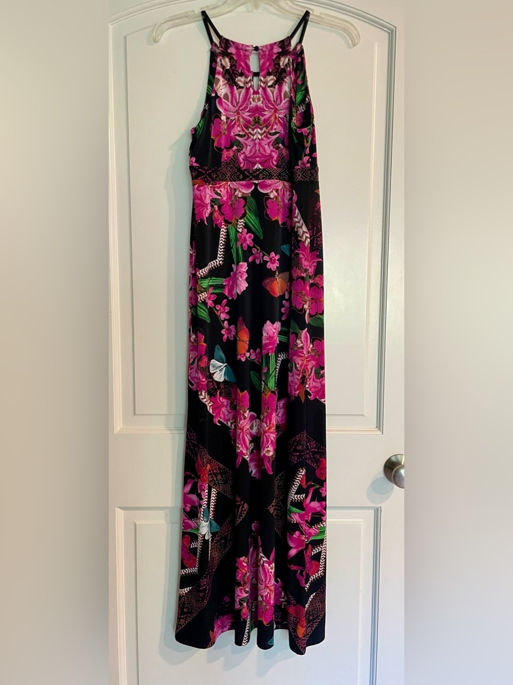 INC International Concepts Petite P/S Black Pink Floral Butterfly Maxi Dress - Picture 3 of 4